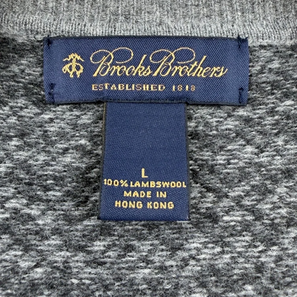 Brooks Brothers Sweater Vest Mens Large Grey 100% Lambswool Birdseye V-Neck Knit
